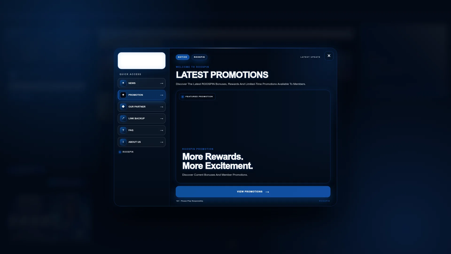 Roospins Casino desktop interface for Australian players